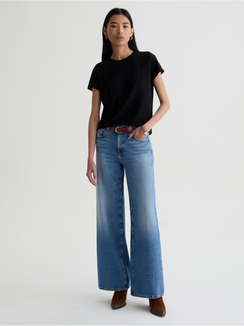 AG Saige Wide Leg Women's Jeans in Light Blue.